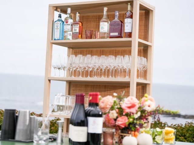 Outdoor bar set up on the ocean for a Preident's Club dinner in Laguna Beach.