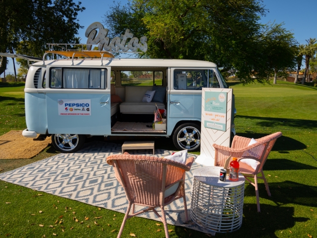 Vintage van set up with table and chairs at the WAFC conference.