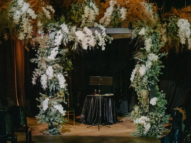 Beautiful floral archway at wedding