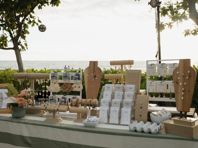 A table featuring jewelry  for an influencer event.